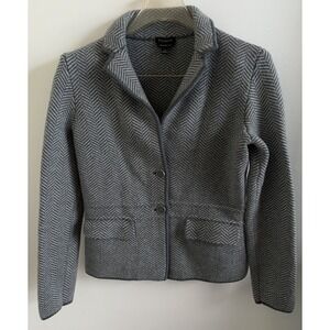 Talbots Women's Pure Merino Wool Gray Herringbone Peplum Blazer XS